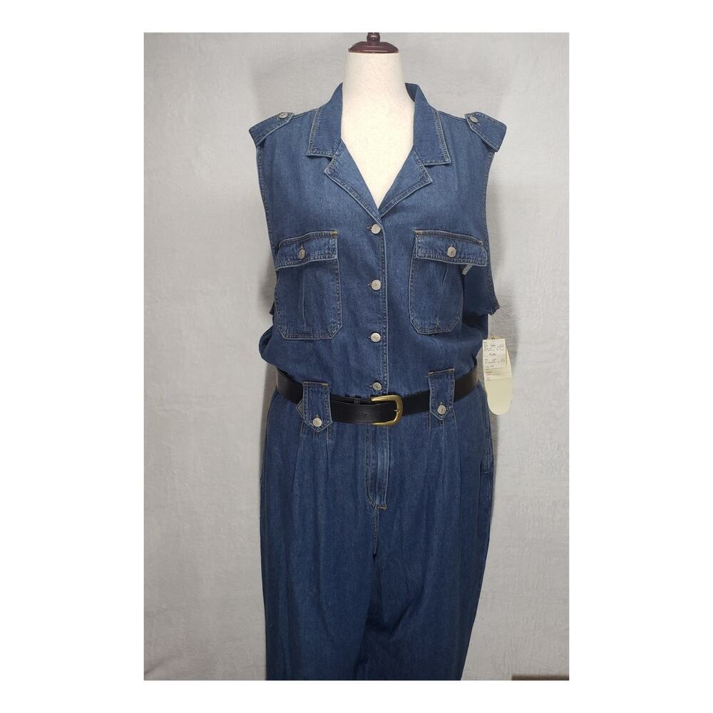 VTG 90s Revolt Denim Jumpsuit Plus Sz 24W Deadstock NWT Blue Utility Streetwear